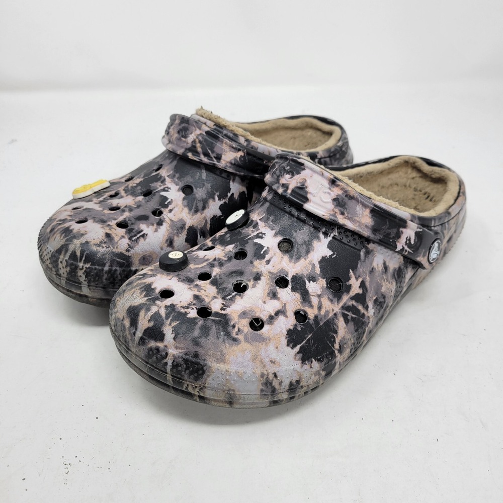 Crocs Mens 7 Classic Slippers Shoes Slip On Camo Splatter Jibbetz Charm Adult